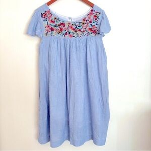 Philosophy Embroidery Beaded Blue White Pinstriped Dress Size XL